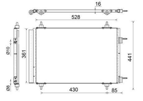 Радіатор кондиціонера Citroen C4 Picasso 07-13/Peugeot 3008 09-16/5008 09-17 (361x528x16) MAHLE mahle / knecht ac 554 000s