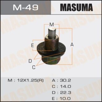 Пробка сливная поддона (с шайбой 12х1.25mm) Subaru/ Toyota (M-49) masuma m49