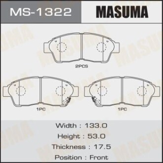 Колодки тормозные передн Toyota Camry (-00), RAV 4 (-00) (MS-1322) masuma ms1322