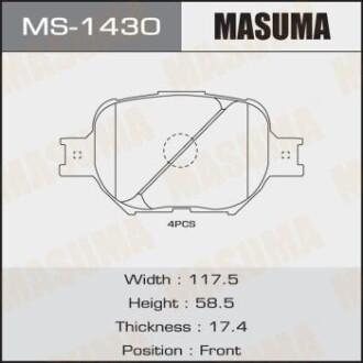 Колодки тормозные передн Toyota Corolla (14-) (MS-1430) masuma ms1430