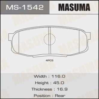 Колодки гальмівні задн Toyota Land Cruiser (09-), Tundra (07-) (MS-1542) masuma ms1542