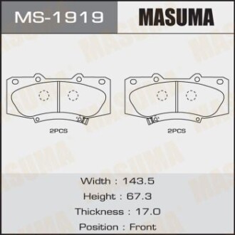 Колодки гальмівні передн Toyota Hilux (08-15) (MS-1919) masuma ms1919