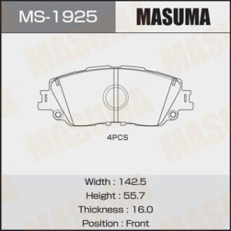 Колодки тормозные передн Toyota CH-R (19-), Camry (17-), RAV 4 (19-) (MS-1925) masuma ms1925