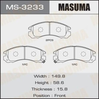 Колодки тормозные передн Mitsubishi L200 (00-08), Lancer (08-12), Pajero Sport (-09) (MS-3233) masuma ms3233