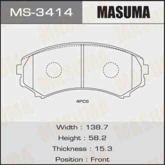 Колодки гальмівні передн Mitsubishi Pajero (00-) (MS-3414) masuma ms3414 (фото 1)