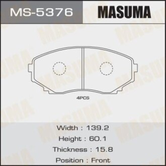 Колодки тормозные передн Mazda CX-7 (06-11), CX-9 (09-12) (MS-5376) masuma ms5376