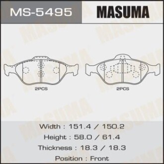 Колодки тормозные переднTOYOTA YARIS (10-16), MAZDA 2 (07-15), FORD FIESTA VI (09-14) (MS-5495) masuma ms5495