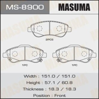 Колодки тормозные передн Honda CR-V (07-16) (MS-8900) masuma ms8900