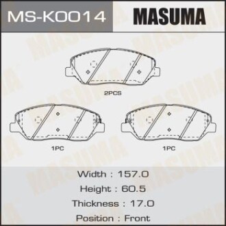 Колодки тормозные передн SSANGYONG KORANDO, KIA SORENTO III (UM) 2.2 CRDi (15-20)/HYUNDAI SANTA_FE III (MS-K0014) masuma msk0014