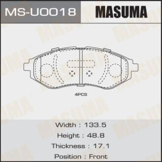 Колодки тормозные передн CHEVROLET AVEO (T300) (MS-U0018) masuma msu0018