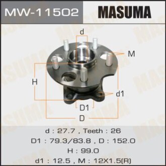 Маточина колеса заднього у зборі з підшипником Lexus RX 350 (05-09)/ Toyota Highlander (10-13), Venza (09-16) (MW-11502) masuma mw11502