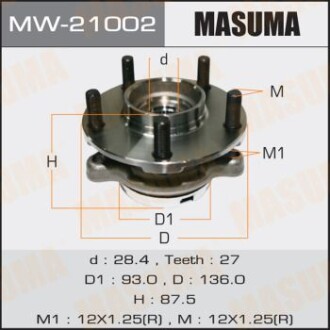 Маточина колеса переднього у зборі з підшипником Infinity FX 35 (02-12) G 37 (08-), M 37 (10-) 4WD (MW-21002) masuma mw21002