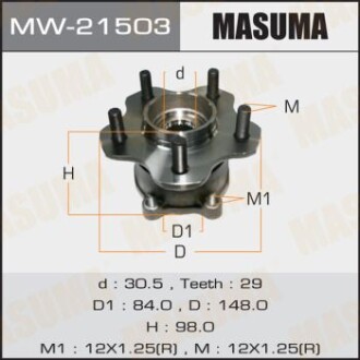 Ступица колеса заднего в сборе с подшипником Nissan Murano (04-08), Teana (03-13) (с ABS) (MW-21503) masuma mw21503