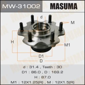 Маточина колеса переднього у зборі з підшипником Mitsubishi Pajero (00-) (MW-31002) masuma mw31002