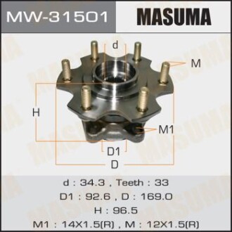 Маточина колеса заднього у зборі з підшипником Mitsubishi Pajero (06-) (MW-31501) masuma mw31501