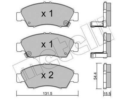 Колодки гальмівні (передні) Honda Civic V/VI 91-01/VIII 10-12/Jazz 02- metelli 22-0138-0