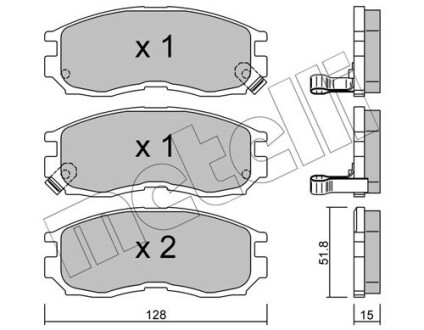 Колодки гальмівні (передні) Mitsubishi Colt 90-96/Galant/Lancer 88-04/Space Wagon 91-98 metelli 22-0224-0