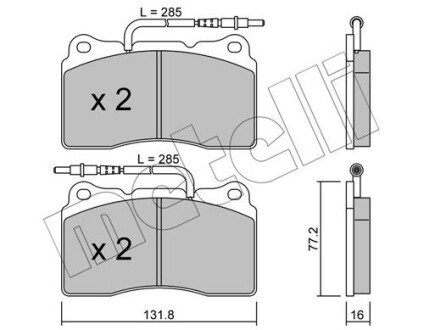 Колодки гальмівні (передні) Citroen C8 02-/Peugeot 208 12-/ 3008 09-17/ 607/807 02- (з датчиками) metelli 22-0288-2