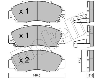 Колодки гальмівні (передні) Honda Accord V/VI 93-03/Civic 97-01 metelli 22-0298-0