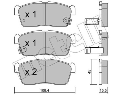 Колодки гальмівні (передні) Chevrolet Cruze 00-08/Subaru Justy 07-/Suzuki Ignis 00-/Nissan Pixo 09- metelli 2204150 (фото 1)