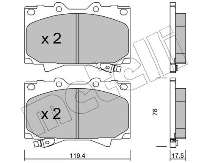 Колодки гальмівні (передні) Toyota Land Cruiser 100 98-07/Lexus LX 98-08 metelli 22-0452-0