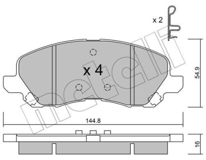 Колодки гальмівні (передні) Citroen C4/Peugeot 4008 12-/Mitsubishi Lancer/Outlander 03-/Jeep Compas metelli 22-0481-0