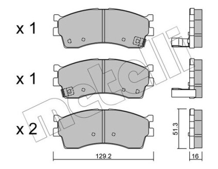 Колодки гальмівні (передні) Kia Rio 00-05/Cerato 01-04/Carens 00-/Clarus 96- metelli 22-0512-0