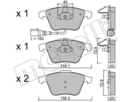 Колодки гальмівні (передні) Audi A3/TT/VW Golf VI/Scirocco III 08-14 (+датчик) metelli 22-0549-4