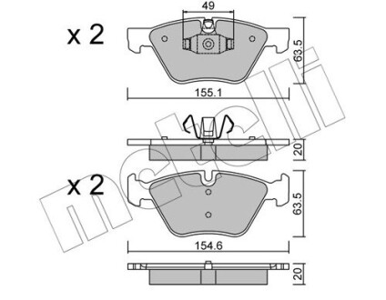 Колодки гальмівні (передні) BMW 1 (E81/E87) 04-12/3 (E90-E93) 05-13/X1 (E84) 11-15 metelli 22-0557-5