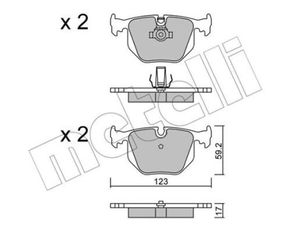 Колодки гальмівні (задні) BMW 3 (E46)/5 (E39) 98-07/7 (E38) 94-01/X3 (E83) 04-11/X5 (E53) 00-06 metelli 22-0560-0