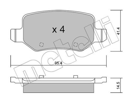 Колодки гальмівні (задні) MB A-class (W168/W169) 97-12/B-class (W245) 05-11/Vaneo (W414) 02-05 metelli 22-0565-0