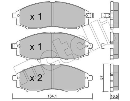 Колодки гальмівні (передні) Nissan Navara/Pick Up 2.4i/2.5 TD 98- (Akebono) metelli 22-0611-0