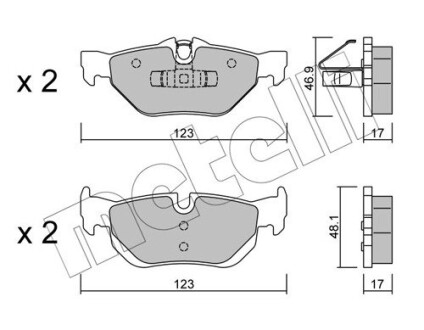 Колодки гальмівні (задні) BMW 1 (E81-82/E87-88)/3 (E90-93) 04-13/X1 (E84) 09-15 metelli 22-0642-0