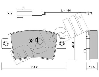 Колодки гальмівні (задні) Fiat Punto 08- (+датчик) metelli 2207051 (фото 1)