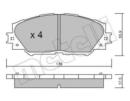 Тормозные колодки (передние) Toyota Corolla 01-18/Auris 07-12/Rav4 III 05-/Yaris/Prius+ 12- metelli 22-0747-0