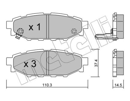 Колодки гальмівні (задні) Subaru Forester/Impreza 08-/Legacy 03-14/Outback 03-/Toyota GT 12- metelli 22-0764-0