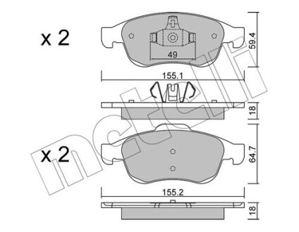 Колодки гальмівні (передні) Dacia Dokker/Duster/Lodgy/Nissan Juke/Renault Clio V/Kangoo 10- metelli 2208170 (фото 1)