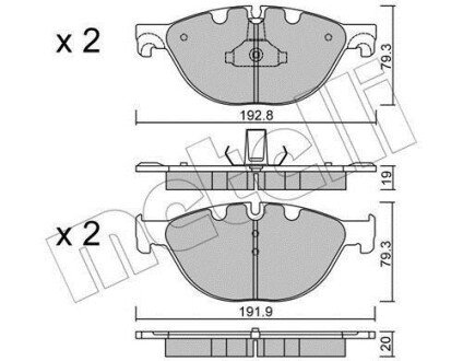 Колодки гальмівні (передні) BMW 5 (F07/F10/F11) 09-17/6 (F06/F13) 11-18/7 (F01/F02/F03/F04) 08-15 metelli 22-0830-0