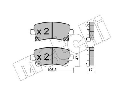 Колодки гальмівні (задні) Opel Insignia 08-17/Chevrolet Malibu/Bentley Flying Spur 12-/Saab 9-5 10- metelli 2208440 (фото 1)