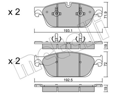 Колодки гальмівні (передні) MB M-class/GLE (W166) 11-18/GL-class (X166) 12-19 metelli 22-0967-0