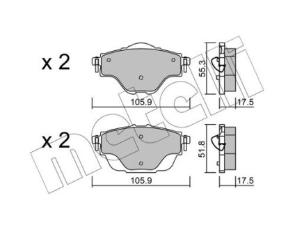 Тормозные колодки (задние) Citroen C4 13-/C5/Peugeot 508 18-/308 13-/3008/5008 16-/Opel Grandland 17 metelli 22-0988-0