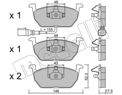 Колодки гальмівні (передні) Seat Leon/Skoda Octavia IV/V/VW Golf VII 12- (+датчик) metelli 22-1028-0