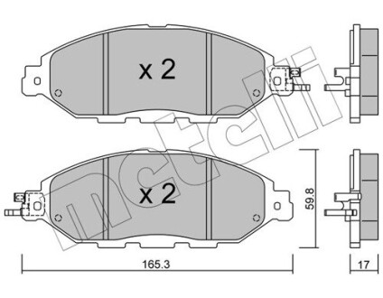 Колодки гальмівні (передні) Nissan Pathfinder 2.5/3.5 4WD 13- (з датчиком) metelli 2210450 (фото 1)