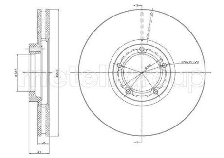 Диск гальмівний (передній) Ford Transit 91-00 T15"(DRW) (270x24.3) (вентильований) (зам.для 23-0324) metelli 23-0458