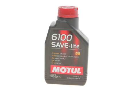 Олива 0W20 SAVE-lite SAE 6100 (1л) (dexos1/Ford 947-A) (108002) motul 841211