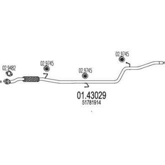 Проміжна труба вихл. системи mts 01.43029