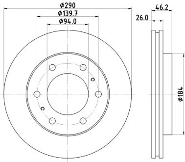 Диск гальмівний передній Mitsubishi Pajero III, IV 2.4, 2.5, 3.0, 3.2, 3.5 (02-) nisshinbo nd3027k