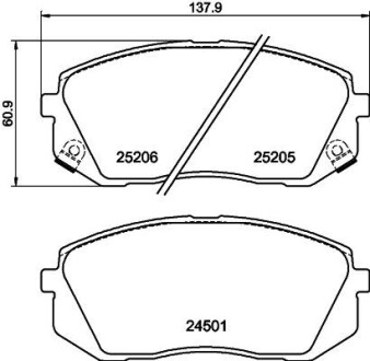 Колодки гальмівні дискові передние Hyundai i40, ix35 1.6, 1.7, 2.0 (11-)/Kia Sportage 2.0, 2.7 (04-) nisshinbo np6034