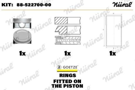 Комплект, гільза з поршнем з кільцями ROVER 80.0 1,8 16V 18K4F nural 88-522700-00