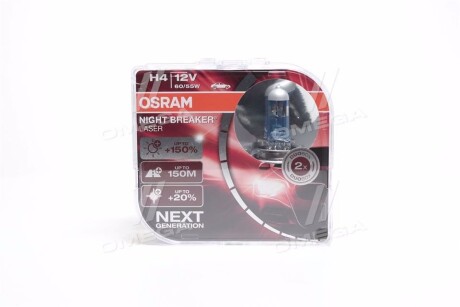 Автолампа Night Breaker Laser H4 P43t 55 W 60 W прозрачно-голубая osram 64193NLHCB (фото 1)